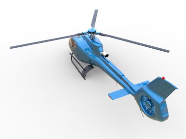 Beyaz üniforma zemin üzerinde mavi sivil helikopter. 3D çizim.