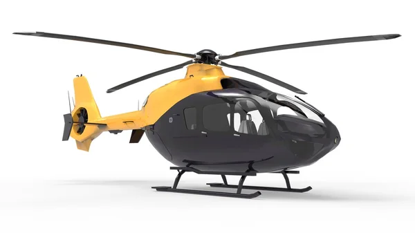 Schwarz-gelber ziviler Hubschrauber auf weißem Uniformhintergrund. 3D-Illustration. — Stockfoto