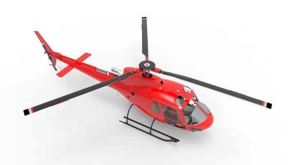 Roter ziviler Hubschrauber auf weißem Uniformhintergrund. 3D-Illustration. — Stockfoto