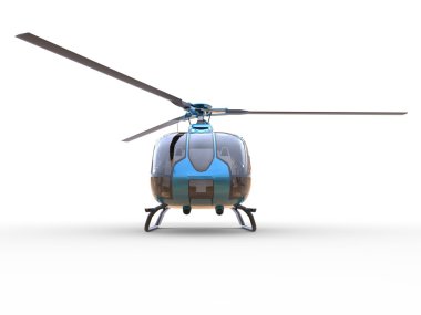 Beyaz üniforma zemin üzerinde mavi sivil helikopter. 3D çizim