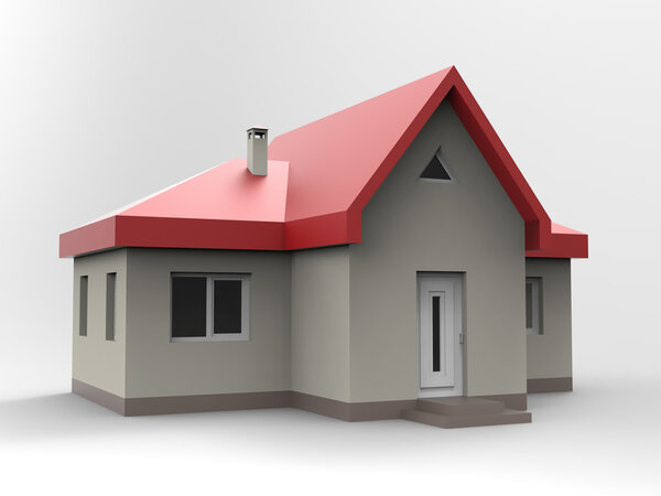 Маленький дом с красной крышей и черными стенами. 3d иллюстрация
.
