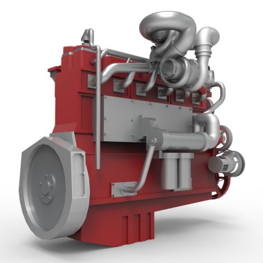 Beyaz bir arka plan üzerinde izole büyük dizel motor. 3D çizim