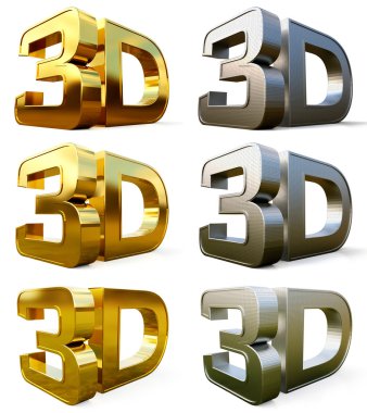Ayarla metal 3d logo beyaz arka planda yansıma etkisi ile izole.