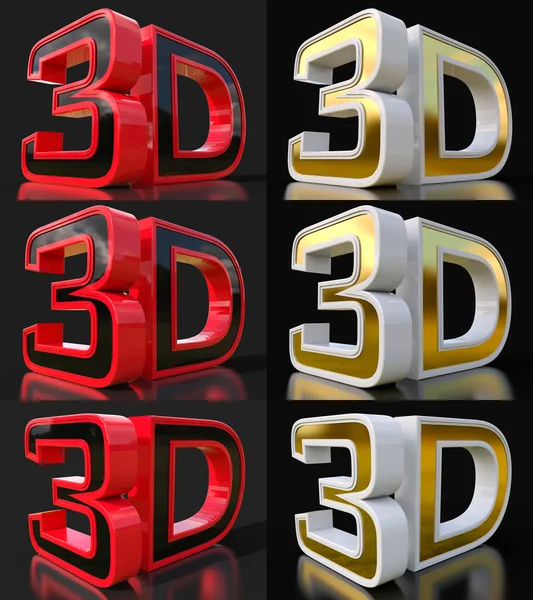 Set metal 3D logo isolated on black background with reflection effect. — Stock Photo, Image