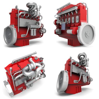 Büyük beyaz bir arka plan üzerinde izole motor ayarlayın. 3D çizim