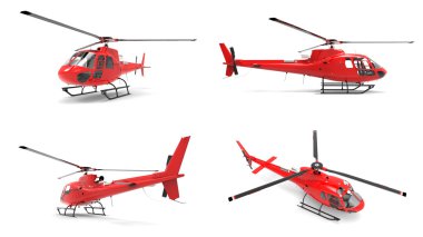 Kırmızı sivil helikopter bir beyaz üniforma arka plan üzerinde ayarlayın. 3D çizim.