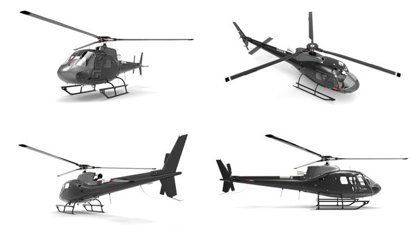 Установить черный гражданский вертолет на белом фоне. 3d иллюстрация
.