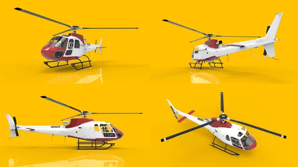 Zivilhelikopter auf gelbem Hintergrund. 3D-Illustration. — Stockfoto