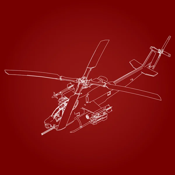 Ilustração vetorial linear de um helicóptero militar sobre fundo vermelho . —  Vetores de Stock