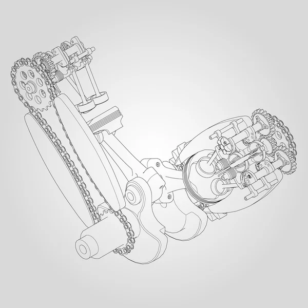 Composants moteur démontés. Illustration vectorielle des lignes . — Image vectorielle