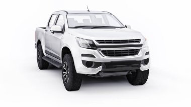 Beyaz arka planda beyaz bir pikap. 3d oluşturma