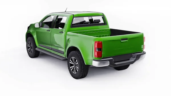 Zöld Pickup Autó Fehér Háttérrel Renderelés — Stock Fotó