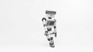 Modern robot dans eden Hip-hop. Robot beyaz arka planda çok doğal hareket eder..