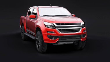 Siyah arka planda kırmızı pikap. 3d oluşturma.