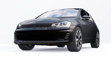 Beyaz arka planda küçük siyah aile arabası hatchback 'i. 3d oluşturma