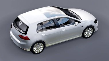 Gri arka planda beyaz aile arabası hatchback 'i. 3d oluşturma