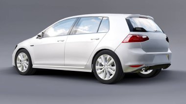 Gri arka planda beyaz aile arabası hatchback 'i. 3d oluşturma