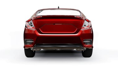 Beyaz üniformalı, orta ölçekli kırmızı bir aile arabası. 3d oluşturma