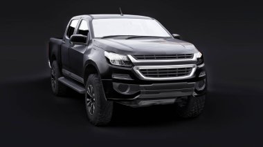 Siyah arka planda siyah bir pikap. 3d oluşturma