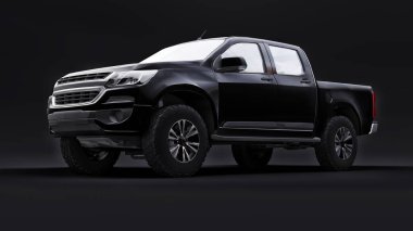 Siyah arka planda siyah bir pikap. 3d oluşturma