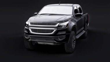 Siyah arka planda siyah bir pikap. 3d oluşturma