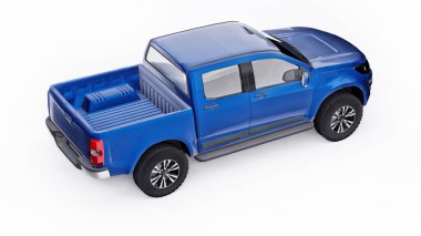 Beyaz arka planda mavi pikap. 3d oluşturma