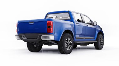 Beyaz arka planda mavi pikap. 3d oluşturma