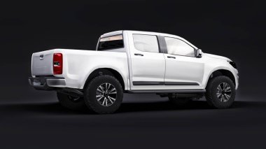 Siyah arka planda beyaz bir pikap. 3d oluşturma