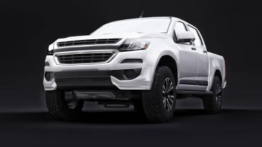 Siyah arka planda beyaz bir pikap. 3d oluşturma