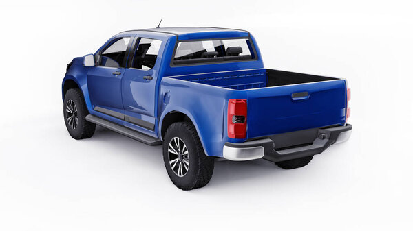 Синий пикап на белом фоне. 3d-рендеринг