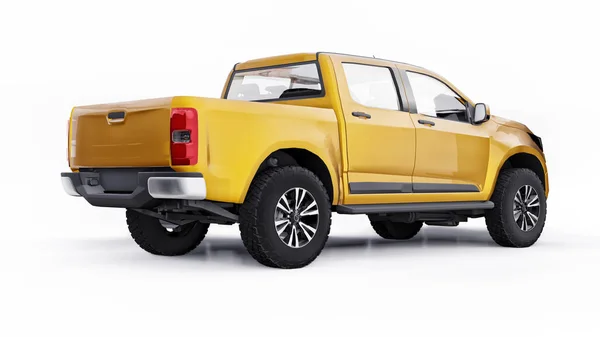 Yellow Pickup Car White Background Rendering — Stock Photo, Image