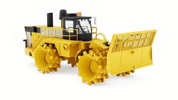 Sopkomprimator maskin för deponier. En speciell typ av industriell bulldozer för arbete i deponier. 3d-konvertering. — Stockfoto