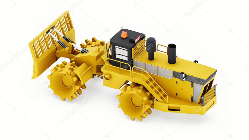 Garbage compactor machine for landfills. A special type of industrial bulldozer for working in landfills. 3d rendering.