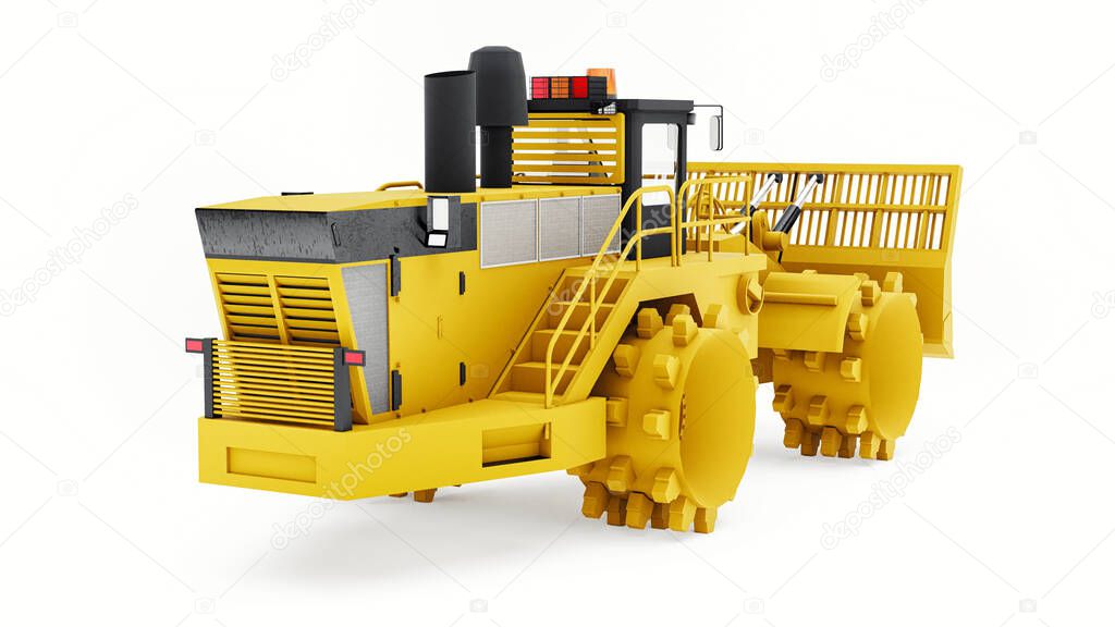 Garbage compactor machine for landfills. A special type of industrial bulldozer for working in landfills. 3d rendering.