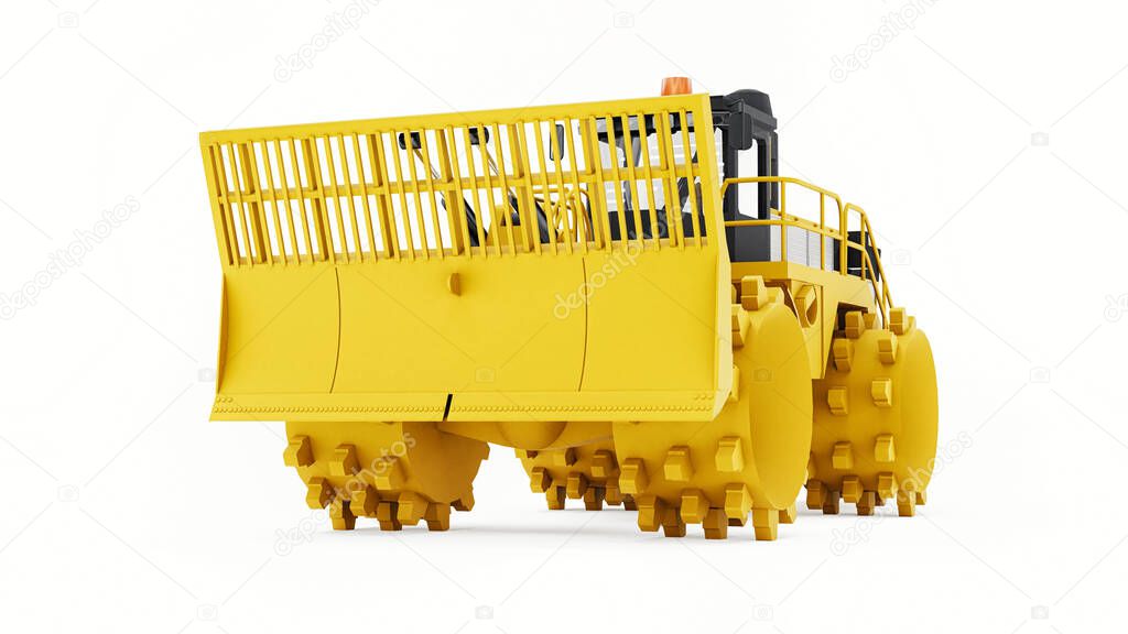 Garbage compactor machine for landfills. A special type of industrial bulldozer for working in landfills. 3d rendering.