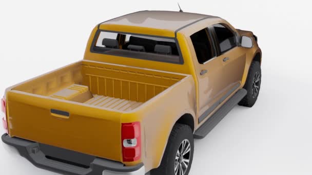 Yellow Pickup Car White Background Rendering — Stock Video