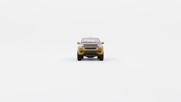 Żółty Pickup Białym Tle Renderowanie — Wideo stockowe