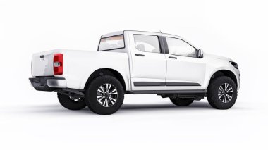 Beyaz arka planda beyaz bir pikap. 3d oluşturma