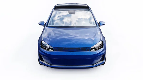 Niebieski Mały Samochód Rodzinny Hatchback Białym Tle Renderowanie — Zdjęcie stockowe