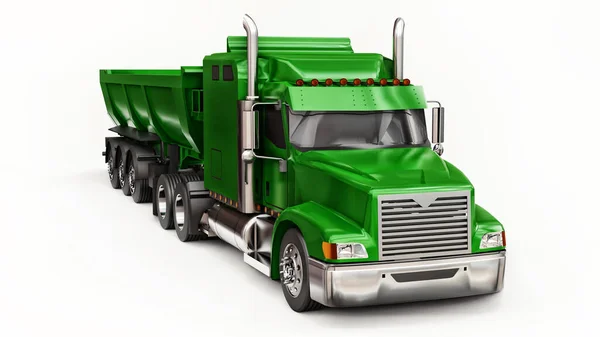 Grande Camion Americano Verde Con Tipo Rimorchio Dump Truck Trasporto — Foto Stock