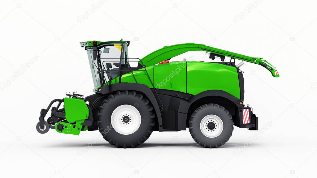 Green modern combine on a white background. 3d rendering