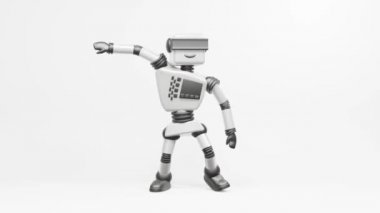 Modern robot dans eden Hip-hop. Robot beyaz arka planda çok doğal hareket eder..