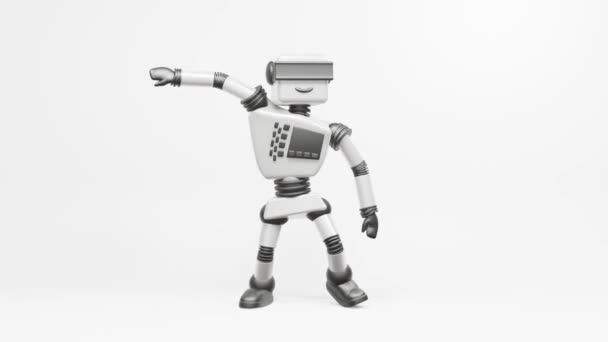 Современный робот танцующий хип-хоп. Робот двигается очень естественно на белом фоне. — стоковое видео