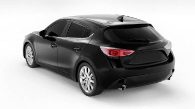 Yaratıcı tasarımın için boş yüzeyi olan siyah bir şehir arabası. 3B görüntüleme