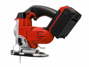 Alet, beyaz izole bir zemin üzerinde kırmızı elektrikli bir yapboz. 3d oluşturma