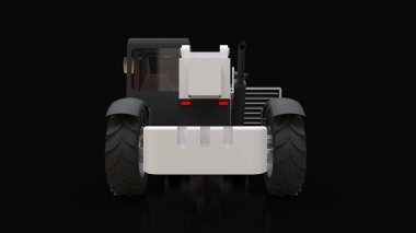Siyah arka planda bir forklift kamyonu. 3d oluşturma