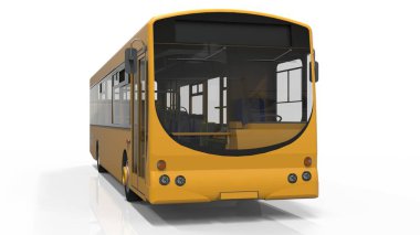 Şehir sarı otobüs şablonu. Yolcu taşımacılığı. 3d illüstrasyon