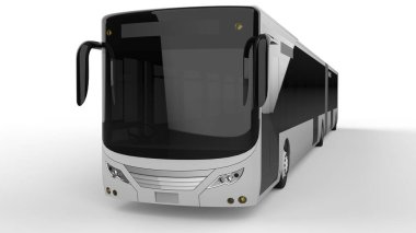 Yoğun nüfuslu bölgelerde yoğun yolcu trafiği ya da insan taşımacılığı için daha uzun bir parçaya sahip büyük bir belediye otobüsü. Resimlerinizi ve yazılarınızı yerleştirmek için model şablonu. 3d oluşturma