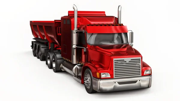 Large Red American Truck Trailer Type Dump Truck Transporting Bulk — Stock Photo, Image