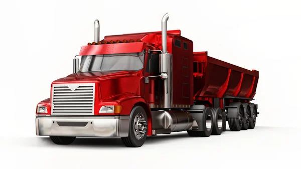 Large Red American Truck Trailer Type Dump Truck Transporting Bulk — Stock Photo, Image